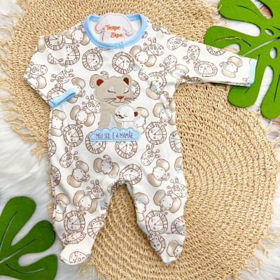Macacão Malha Trape Zape - Meu Sol é a Mamãe - Azul Bebê e Off White